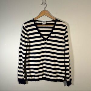 Lacoste Striped Navy and White V-Neck Sweater Size 44